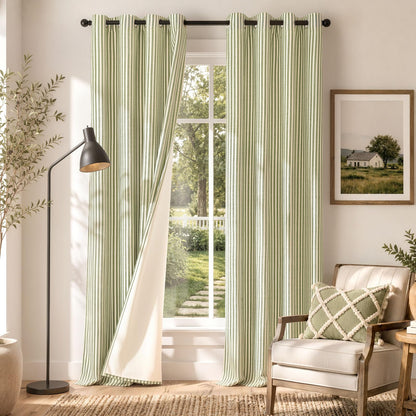 Vangao Linen Curtains for Living Room, Striped Blue Curtains 84L, 2 Panels