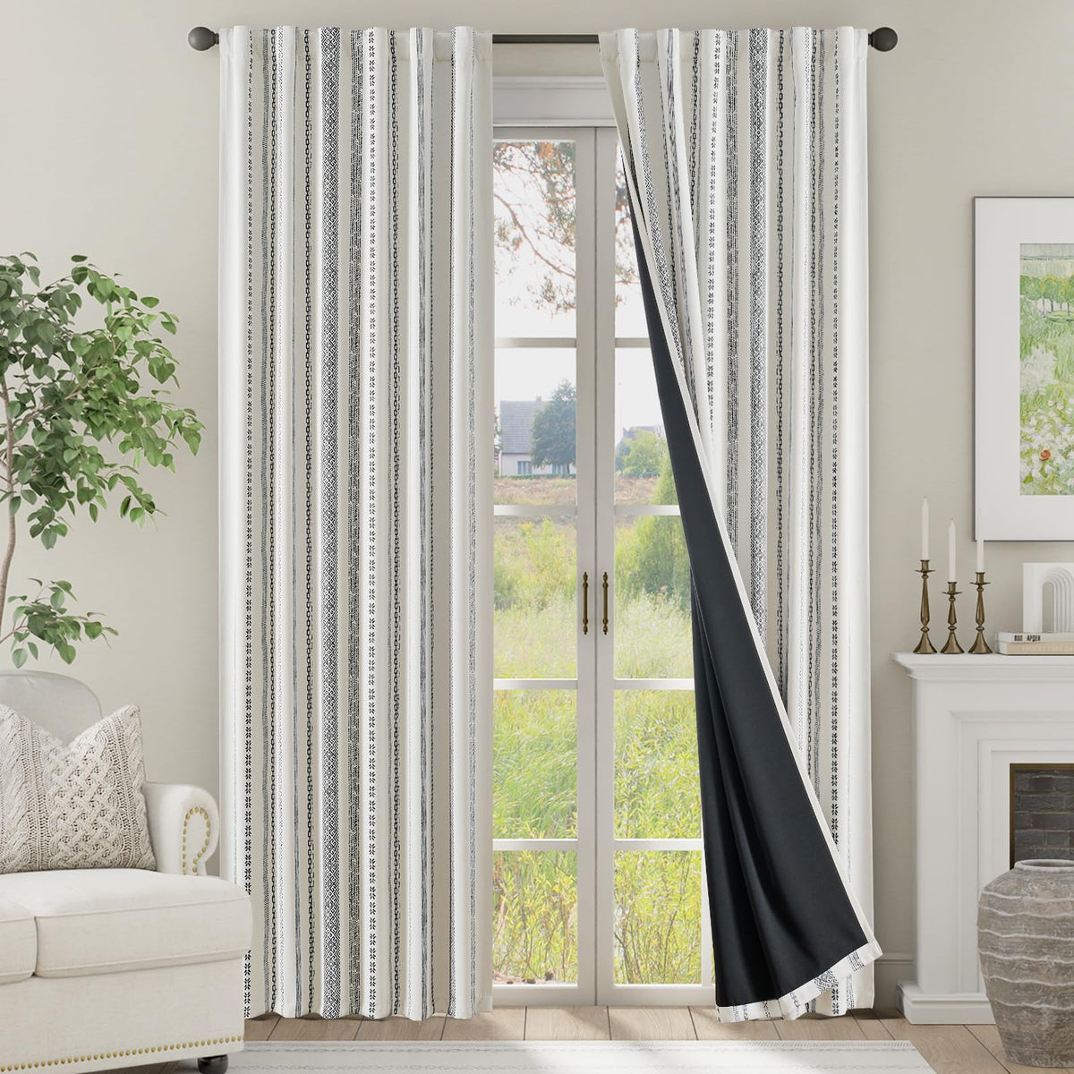 jinchan Boho Blackout Curtains 63 Inch Length Moon Phase Printed Drapes