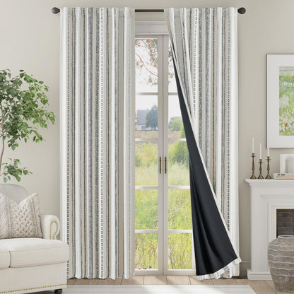 jinchan Boho Blackout Curtains 63 Inch Length Moon Phase Printed Drapes