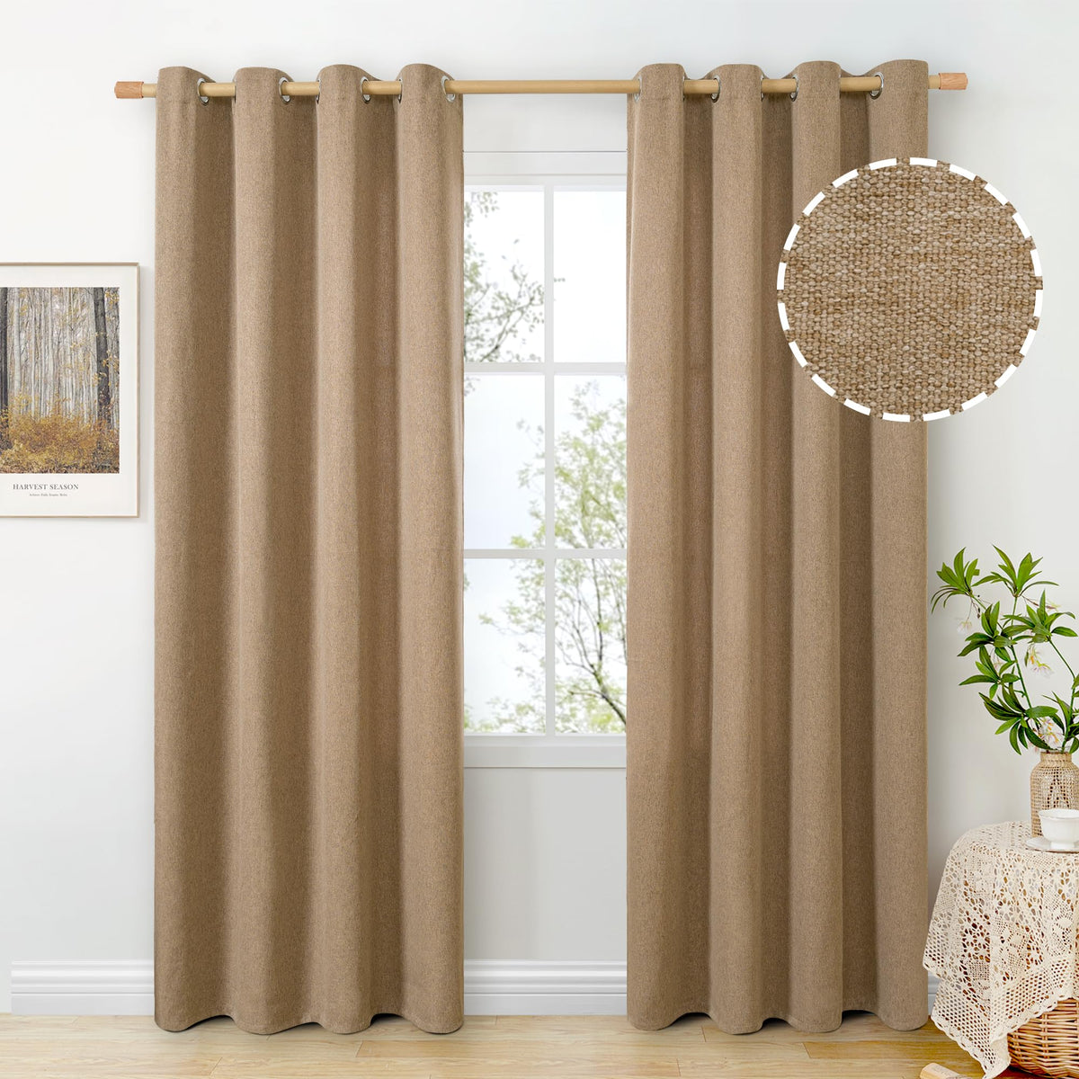 BGment Oatmeal Linen Curtains 84 Inch Length 2 Panels Set for Living Room