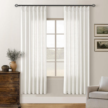 TWODRAPES Natural Pinch Pleated Linen Semi Sheer 84 Inch Curtains 2 Panels