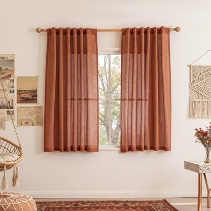 MYSKY HOME Linen Curtains for Living Room, Natural Semi Sheer Curtains & Drapes 84 inches Length 2 Panels Set Farmhouse Country Boho Style Back Tab Draperies for Sliding Glass Door, 50" Wide, Linen