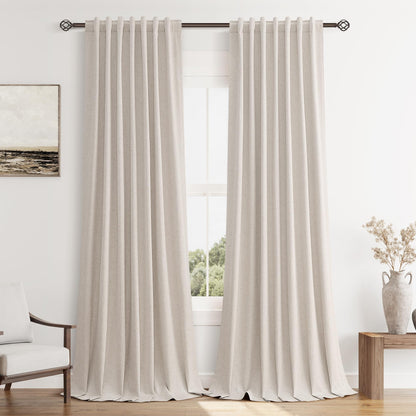 Guken Cream Linen Blackout Curtains 84 Inch Length 2 Panels Set for Living Room Bedroom Back Tab Thermal Insulated 100% Black Out Drapes Room Darkening Window Curtain Ivory Natural Beige