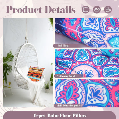 Menkxi 6 Pcs Bohemian Floor Pillows 15 Inch, Stylish