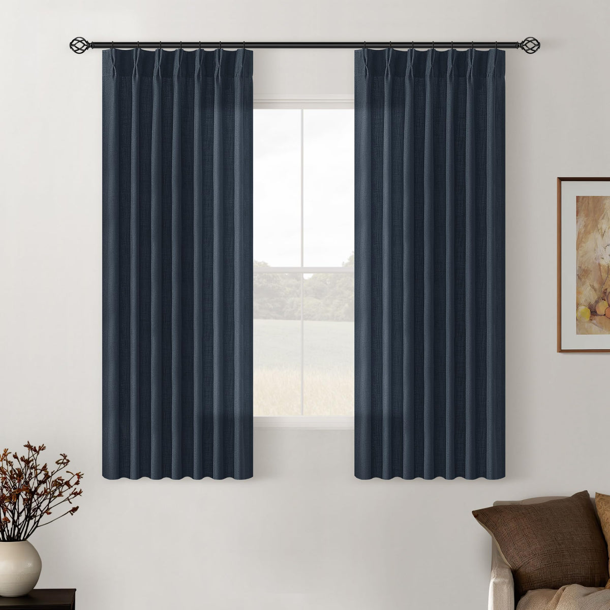 TWODRAPES Natural Pinch Pleated Linen Semi Sheer 84 Inch Curtains 2 Panels