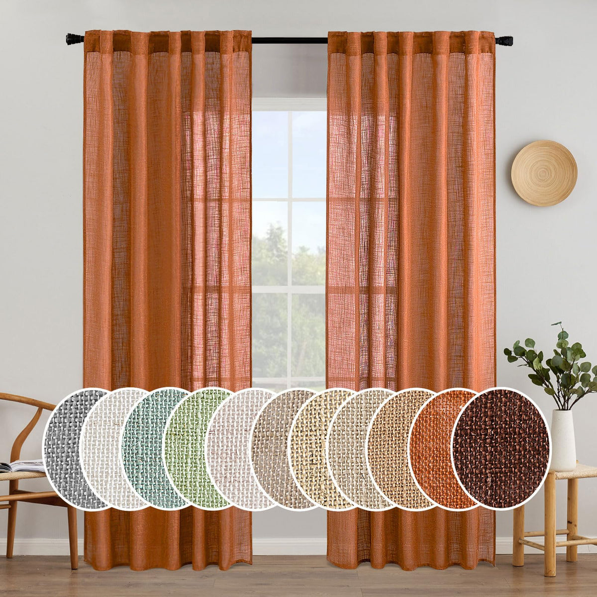MIULEE Natural White Linen Curtains 52x84 Inch Long for Bedroom Living Room