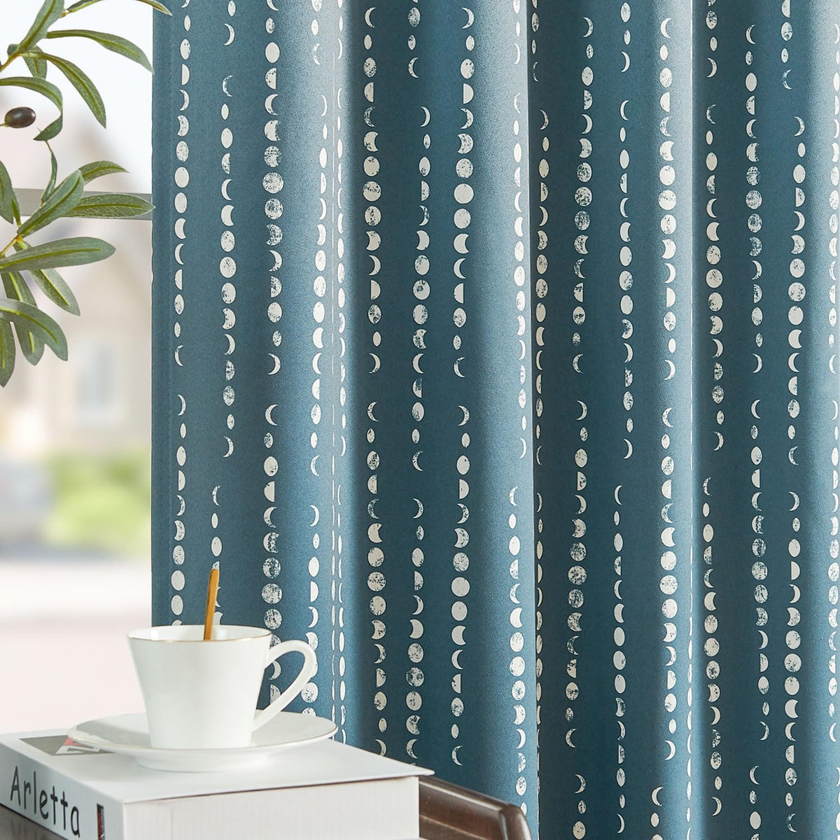 jinchan Boho Blackout Curtains 63 Inch Length Moon Phase Printed Drapes