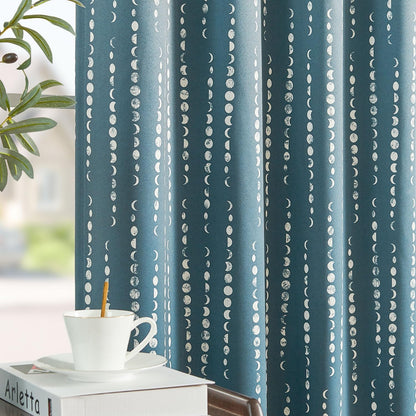 jinchan Boho Blackout Curtains 63 Inch Length Moon Phase Printed Drapes