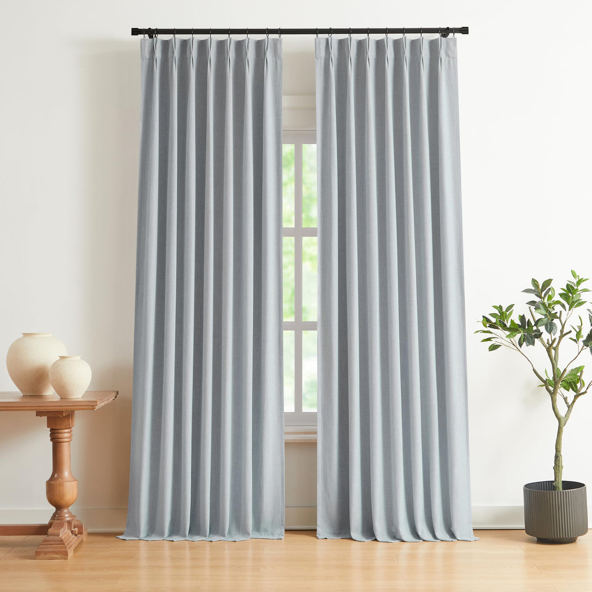 Vision Home Sand Pinch Pleated Full Blackout Curtains Linen Blended Room Darkening Window Curtains 95 inch for Living Room Bedroom Thermal Insulated Pinch Pleat Drapes with Hooks 2 Panel 40" Wx95 L