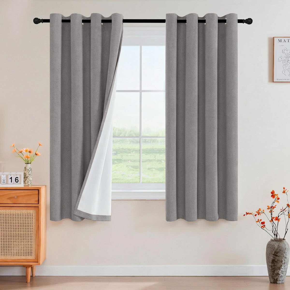 PrinceDeco Natural Linen Curtains 100% Blackout Linen Curtains for Bedroom Full Blackout Curtains 84 Inches Long Living Room Thermal Insulated Light Blocking Curtain Drapes White Backing, 2 Panels
