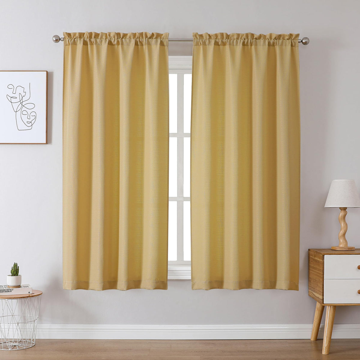 Chyhomenyc White Curtains 45 Inch Length 2 Panels, Faux Linen Textured