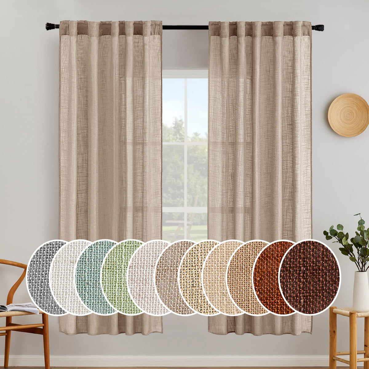 MIULEE Natural White Linen Curtains 52x84 Inch Long for Bedroom Living Room