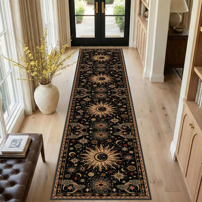 Vacuum-Friendly, 5x7 Washable Area Rug, Black Gold Beige Red