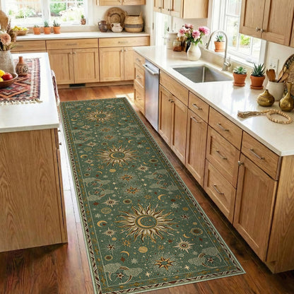 Vacuum-Friendly, 5x7 Washable Area Rug, Black Gold Beige Red