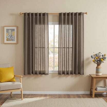 MYSKY HOME Linen Curtains for Living Room, Natural Semi Sheer Curtains & Drapes 84 inches Length 2 Panels Set Farmhouse Country Boho Style Back Tab Draperies for Sliding Glass Door, 50" Wide, Linen