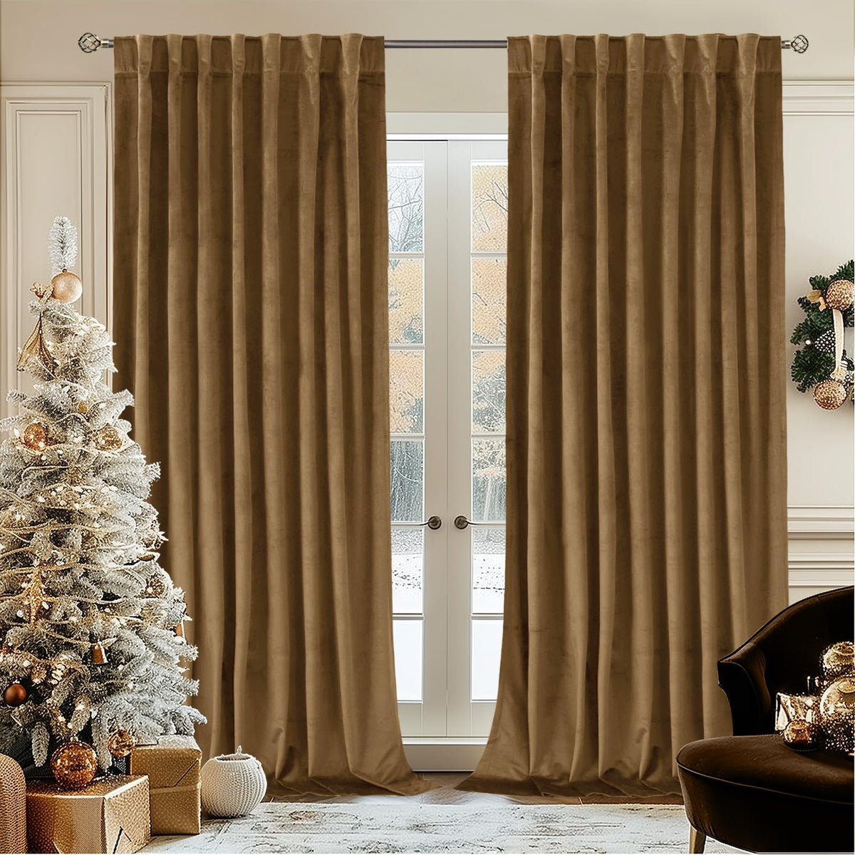 BGment Olive Green Velvet Blackout Curtains 52 x 84 Inch Length, 2 Panels
