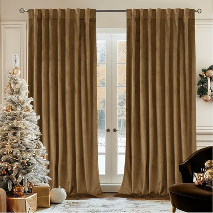 BGment Olive Green Velvet Blackout Curtains 52 x 84 Inch Length, 2 Panels
