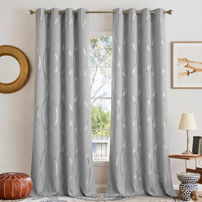 NICETOWN Grey Blackout Striped Pattern Curtains for Living Room, 52 x 84
