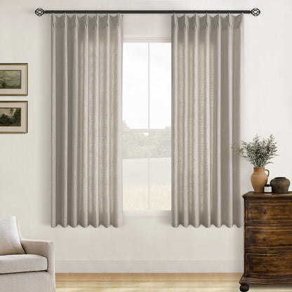 TWODRAPES Natural Pinch Pleated Linen Semi Sheer 84 Inch Curtains 2 Panels