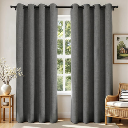 Joydeco Blackout Curtains 84 Inch Long, Linen Black Out Curtains for Bedroom 2 Panels with Grommet, Thermal Insulated, Noise Reducing Room Darkening Drapes Privacy Protection for Living Room Window
