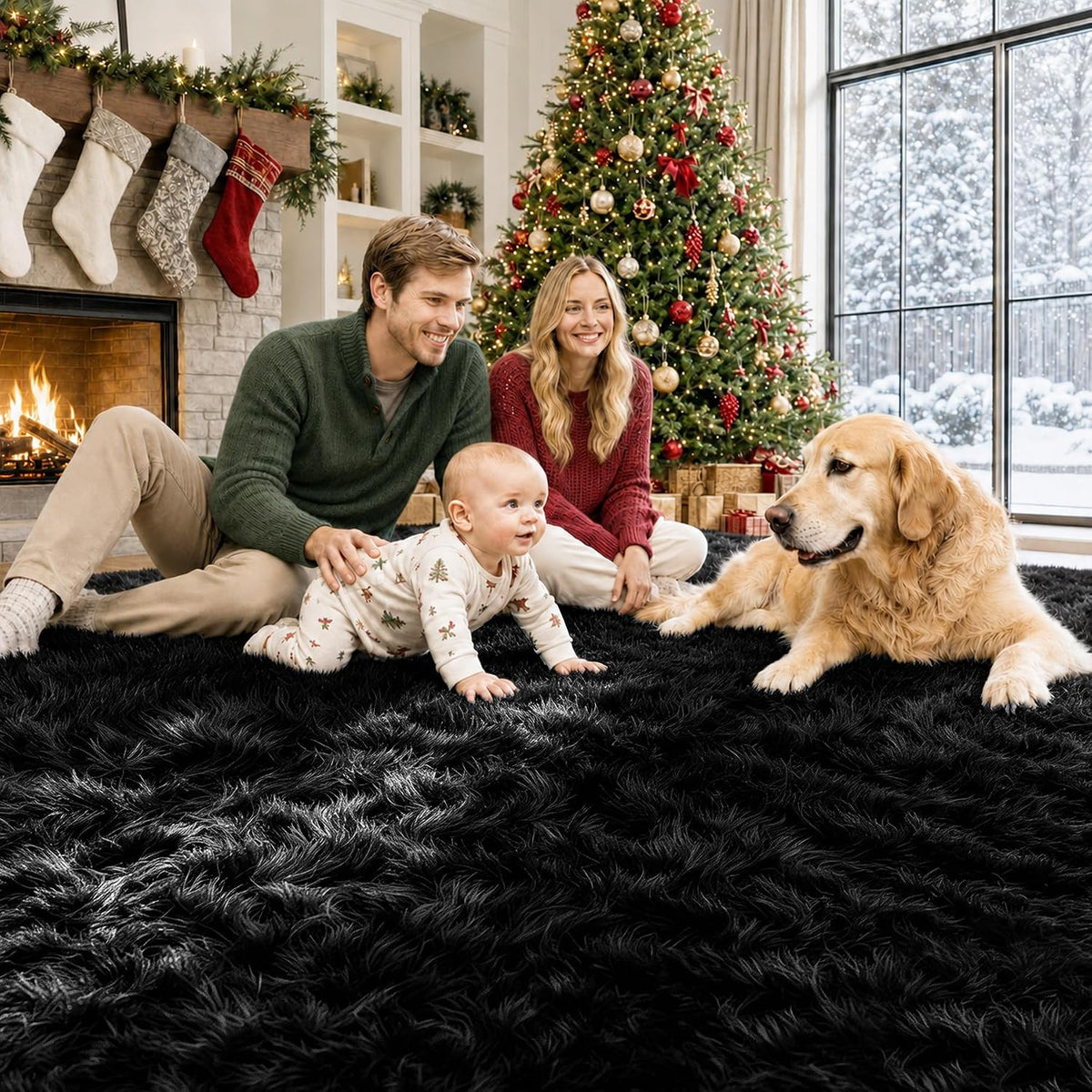 8x10 Area Rugs for Living Room: Soft Black Fluffy Rug Shag Washable Rug Plush Fuzzy Indoor Carpet for Bedroom Nursery Playroom Girls Boys Kids Room (Black, 8'x10')