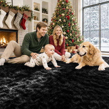 8x10 Area Rugs for Living Room: Soft Black Fluffy Rug Shag Washable Rug Plush Fuzzy Indoor Carpet for Bedroom Nursery Playroom Girls Boys Kids Room (Black, 8'x10')