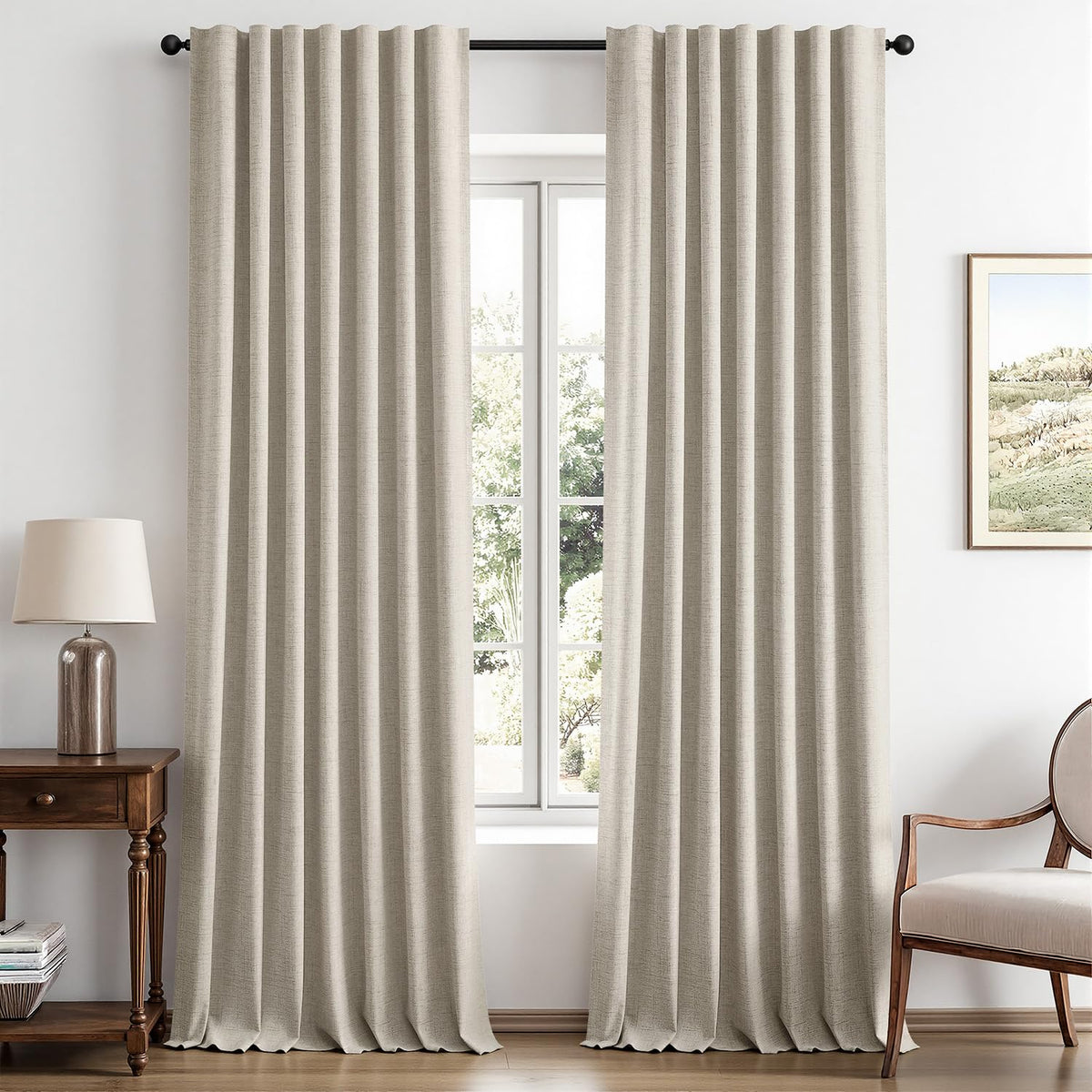 MIULEE 100% Blackout Linen Curtains for Bedroom 42 x 84 Inch Ivory 2 Panels