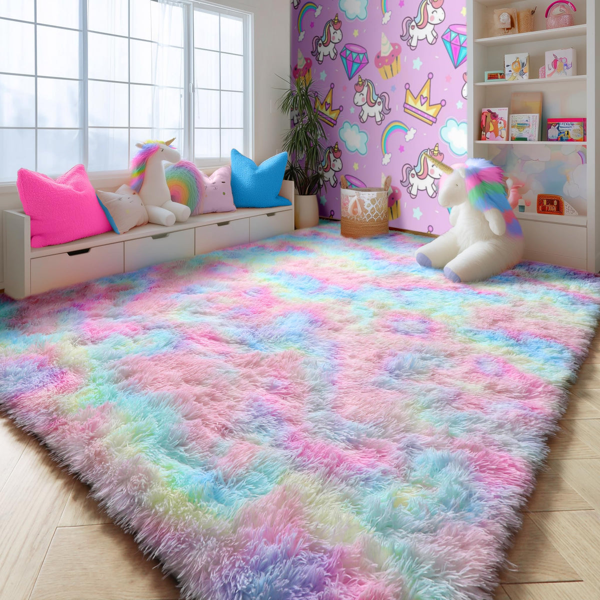 Fluffy Grey Rug for Bedroom 4x6, Modern Area Rugs for Kids Room Living Room