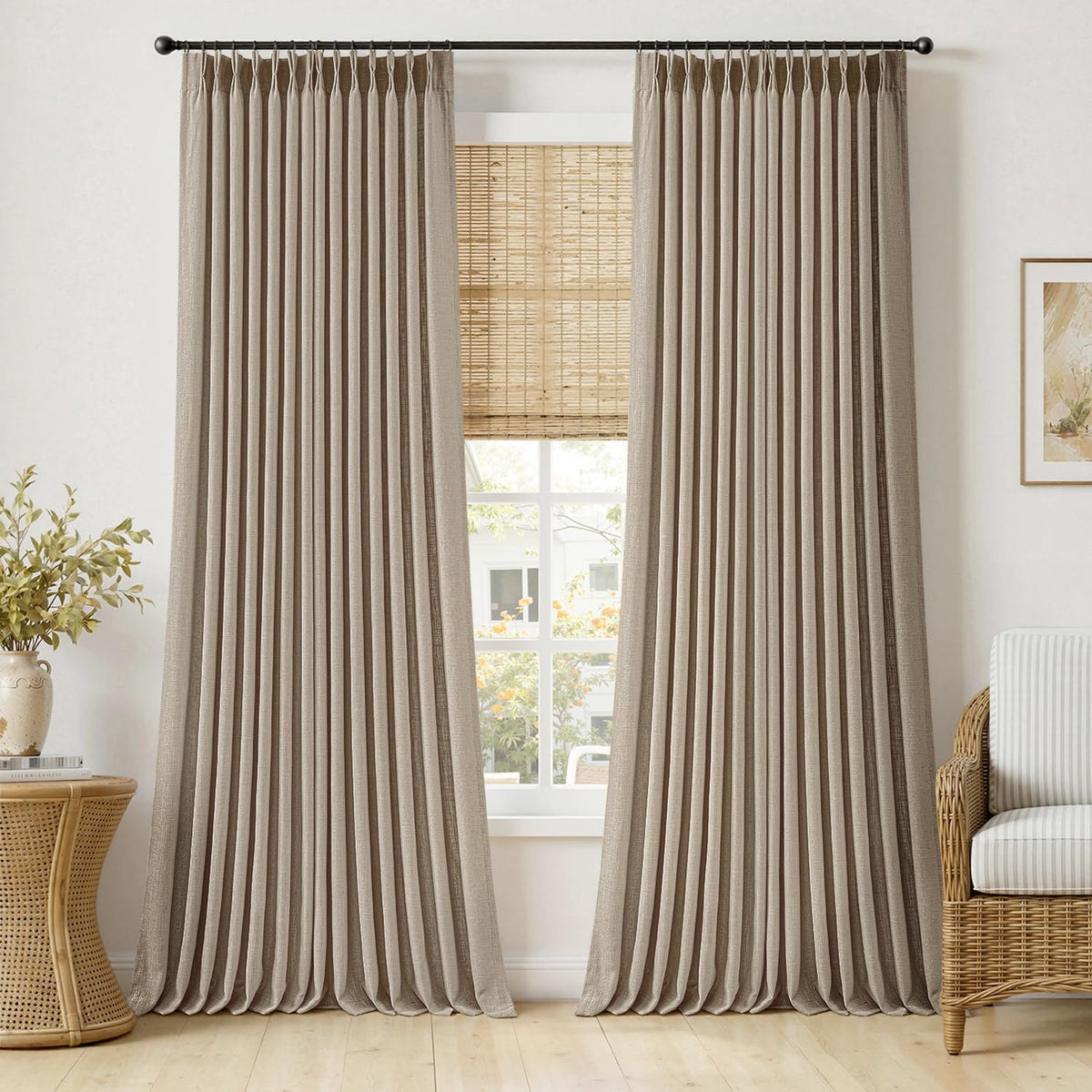 MIULEE Pinch Pleated Linen Curtains 90 Inches Long 2 Panels Natural