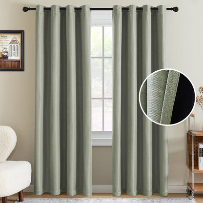 H.VERSAILTEX Linen Blackout Curtain 84 Inches Long for Bedroom/Living Room Thermal Insulated Grommet Linen Look Curtain Drapes Primitive Textured Burlap Effect Window Drapes 1 Panel - Heather Ivory