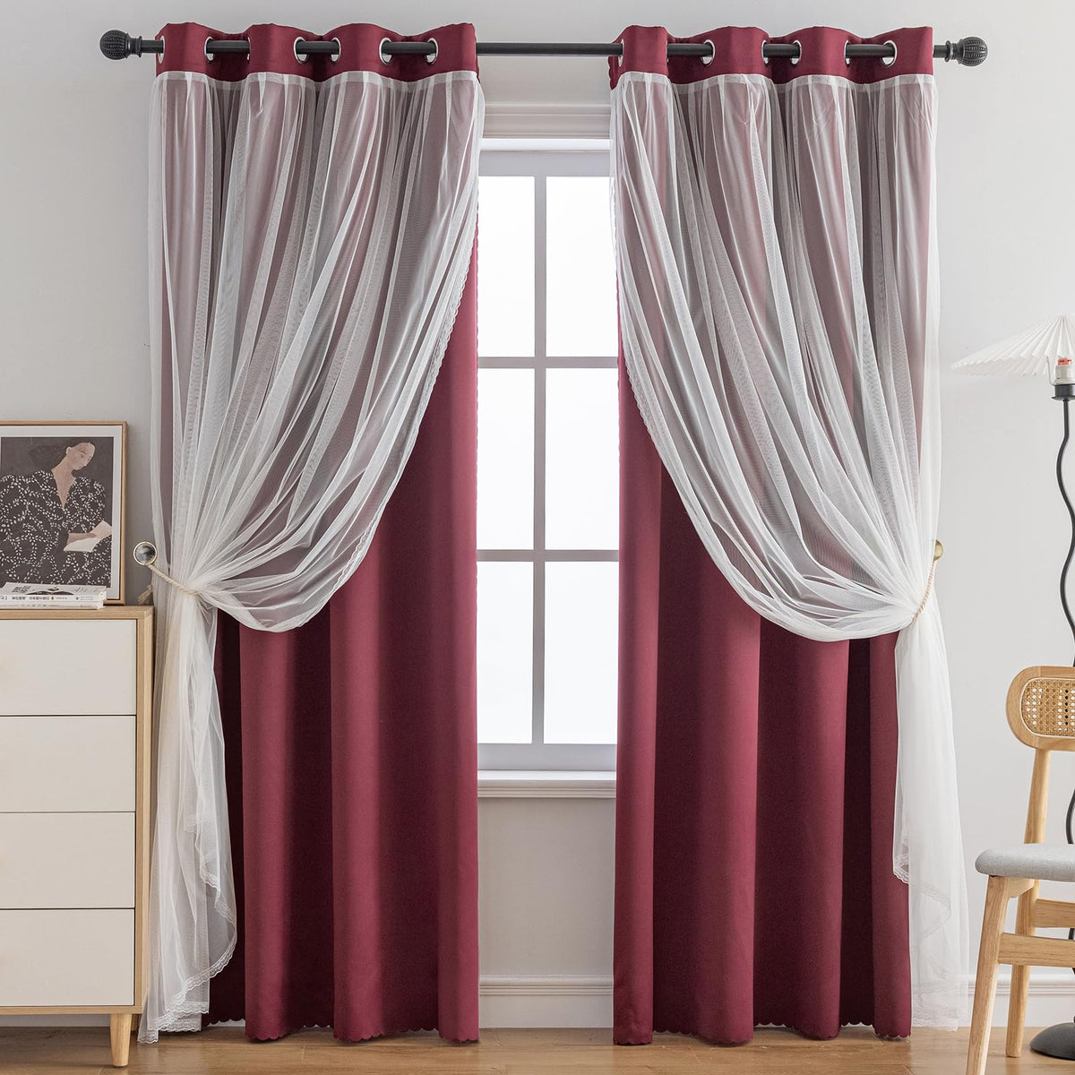 Anytime Double Layer Blackout Curtains 2 Panels，52Wx84L，Greyish White