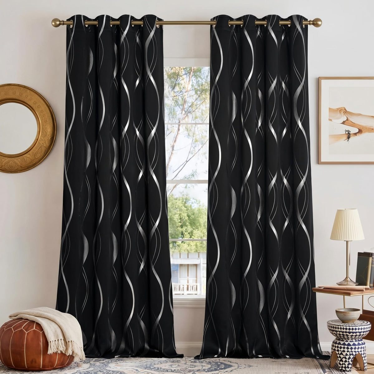 NICETOWN Grey Blackout Striped Pattern Curtains for Living Room, 52 x 84