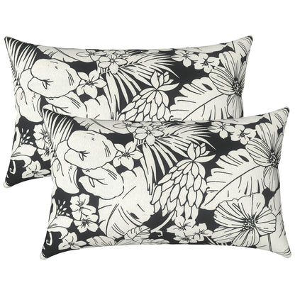 LVTXIII Set of 2 Patio Lumbar Pillows, 12" x 20" Fade Resistant Outdoor Lumbar Pillow with Inners, Fluffy Decorative Garden Lumbar Cushions for Home Patio Coach Sofa Use, Jacobean Black