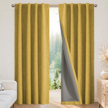 Joydeco 100% Blackout Curtains for Bedroom - Nature Linen 84 Inch Long
