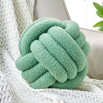 Uvvyui Knot Pillow Ball, Soft Home Decorative Round Throw Pillow, Handmade Knotted Plush Pillow, Round Boucle Pillow Cushion (8.6 Inches Ivory)