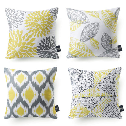 Phantoscope Set of 4 New Living Series Fall Leaf Geometric Coffee Throw Decorative Pillow Cover Cushion Cover 18 x 18 inches 45 x 45 cm
