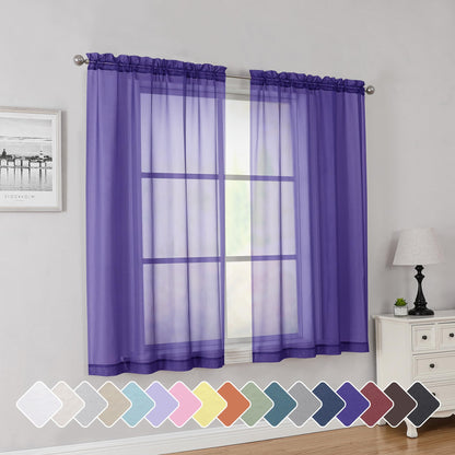 Simplebrand Black Sheer Curtains 84 Inches Long 2 Panels for Living Room