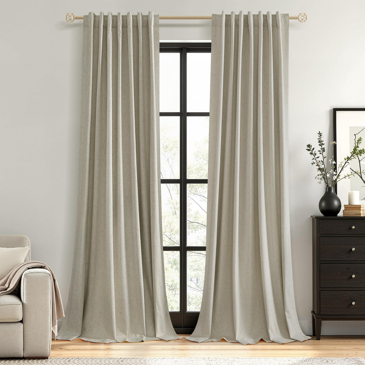 Guken Cream Linen Blackout Curtains 84 Inch Length 2 Panels Set for Living Room Bedroom Back Tab Thermal Insulated 100% Black Out Drapes Room Darkening Window Curtain Ivory Natural Beige