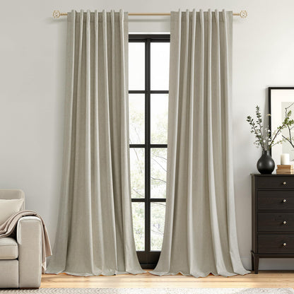 Guken Cream Linen Blackout Curtains 84 Inch Length 2 Panels Set for Living Room Bedroom Back Tab Thermal Insulated 100% Black Out Drapes Room Darkening Window Curtain Ivory Natural Beige