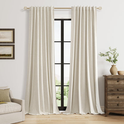 Guken Cream Linen Blackout Curtains 84 Inch Length 2 Panels Set for Living Room Bedroom Back Tab Thermal Insulated 100% Black Out Drapes Room Darkening Window Curtain Ivory Natural Beige