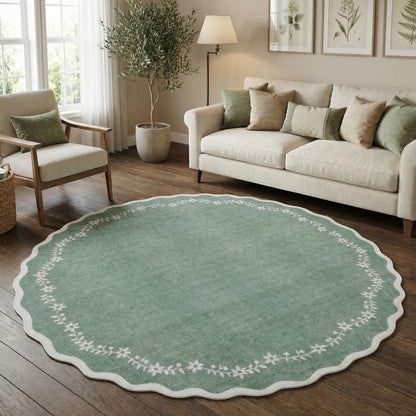 GarveeHome 5x7 Scalloped Area Rug Jute Washable Bedroom Living Room Rug