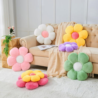 Pink Flower Pillow, Soft Flower Shaped Throw Pillows with Faux Rabbit Fur for Home Decorative,Cute Flower Throw Pillow Cushion for Bed Sofa Couch (Small - 15.7 Inch)