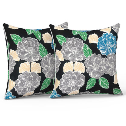 LVTXIII Set of 2 Patio Lumbar Pillows, 12" x 20" Fade Resistant Outdoor Lumbar Pillow with Inners, Fluffy Decorative Garden Lumbar Cushions for Home Patio Coach Sofa Use, Jacobean Black