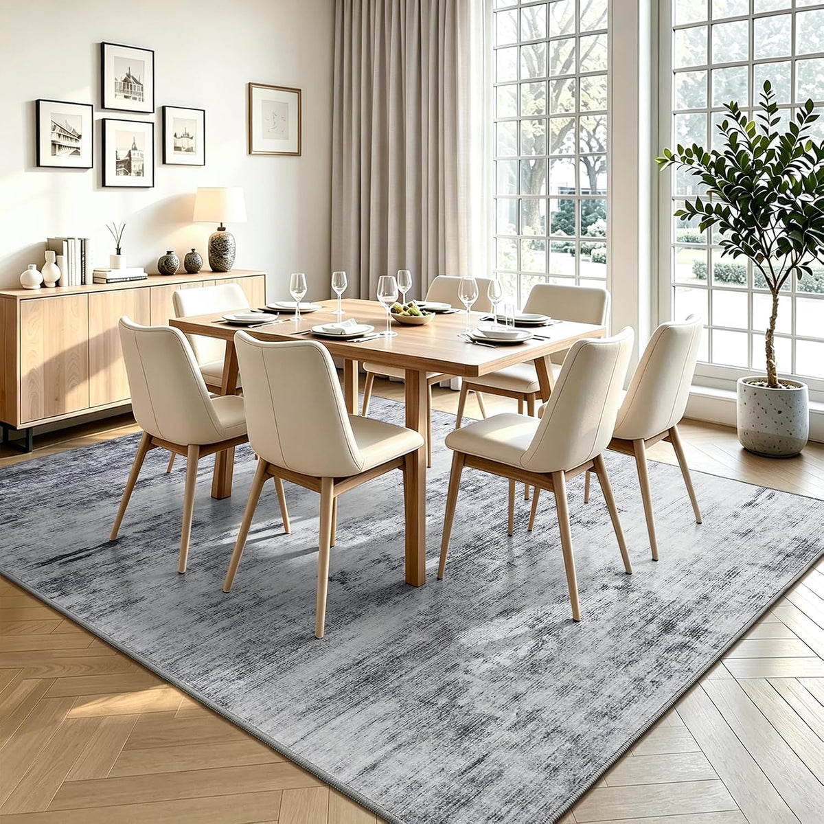 Toneed 4x6 Feet Washable Area Rugs for Bedroom Living Room, 48"x72" Grey