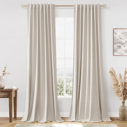 Guken Cream Linen Blackout Curtains 84 Inch Length 2 Panels Set for Living Room Bedroom Back Tab Thermal Insulated 100% Black Out Drapes Room Darkening Window Curtain Ivory Natural Beige