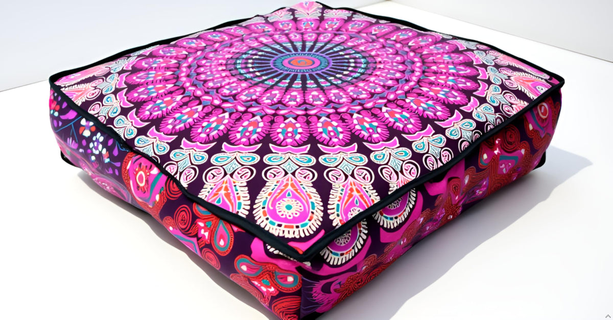24" Black Gold Flower Mandala Barmeri Large Floor Pillow Cover Cushion Meditation Seating Ottoman Throw Cover Hippie Decorative Zipped Bohemian Pouf Ottoman Pom Pom Cases 24 " square