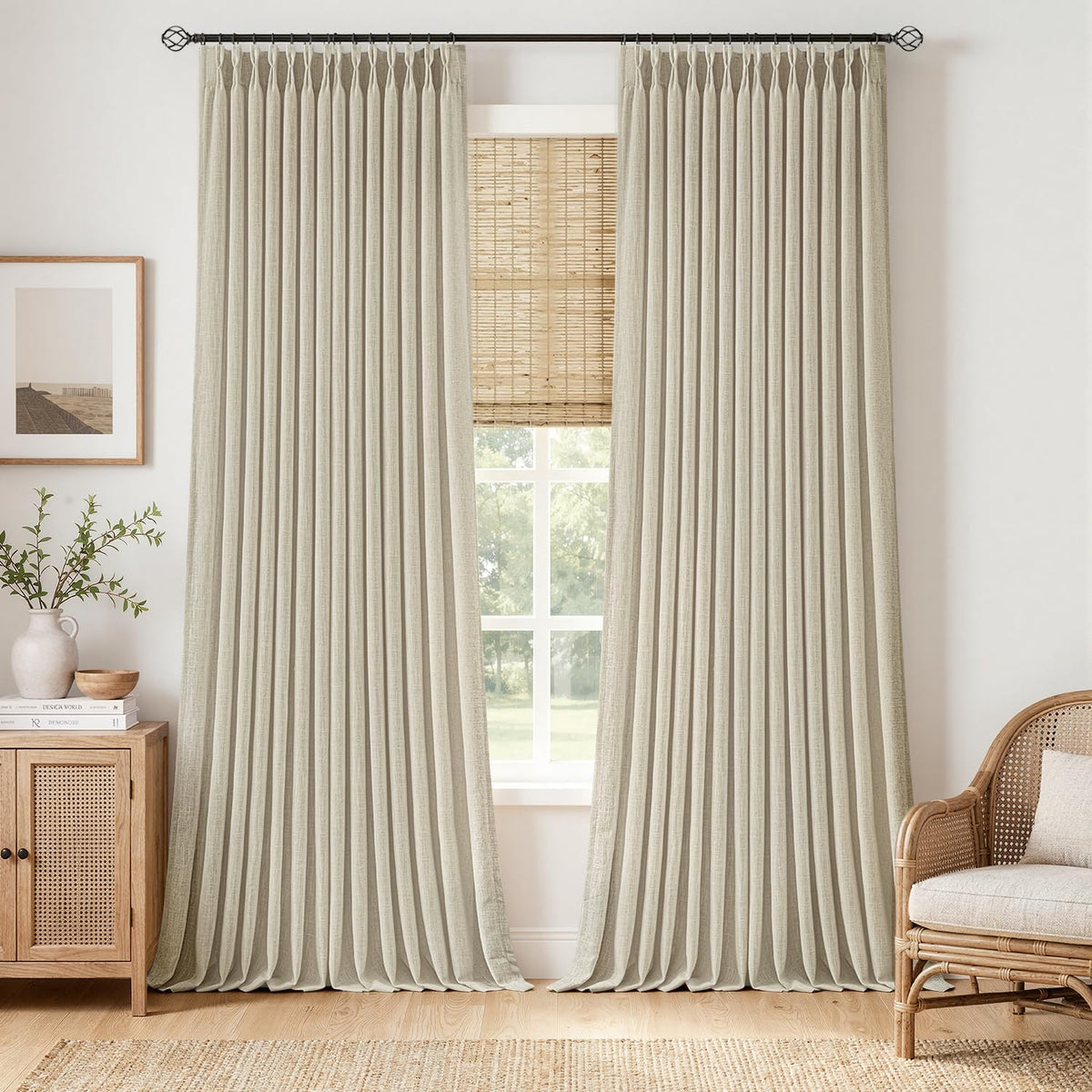 MIULEE Pinch Pleated Linen Curtains 90 Inches Long 2 Panels Natural