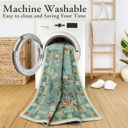 Lahome Bug Washable Area Rugs 5x7, Soft Green Rug for Living Room Bedroom