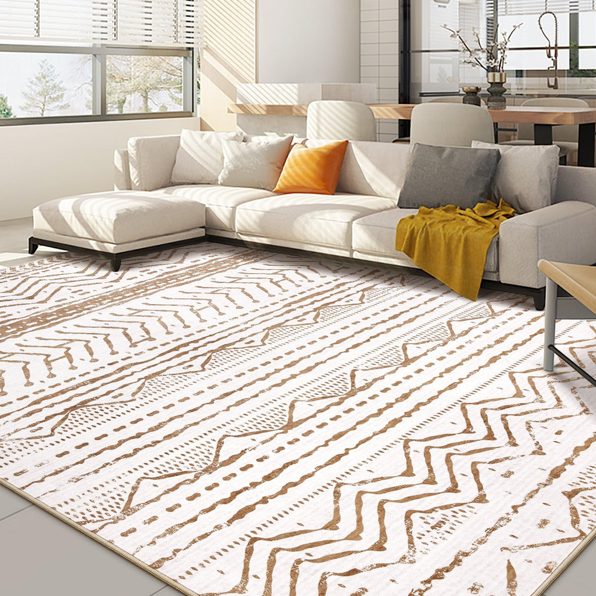 Nakagishi Boho 5x7 Area Rug Living Room Rugs Machine Washable Beige/Brown