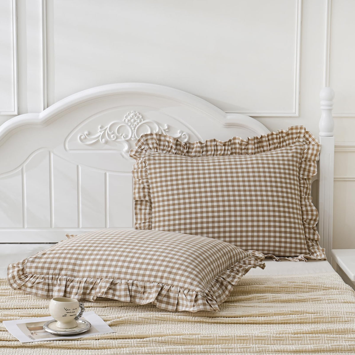 14x36 inches Sage Green Plaid Ruffle Lumbar Pillow Sham 1 Piece
